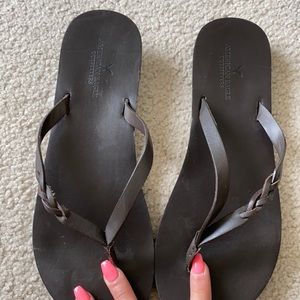 dark brown american eagle braided flip flop